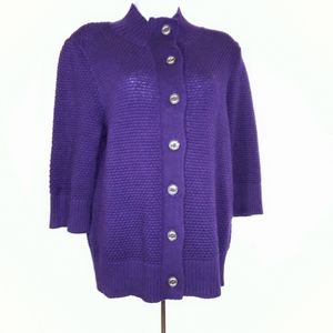Chaps Purple Popcorn Knit Button Up Cardigan
